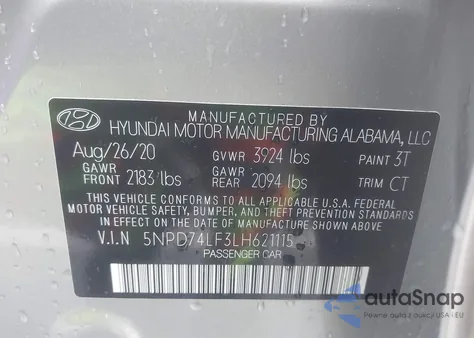 2020 Hyundai Elantra Se from USA, damaged, VIN 5NPD74LF3LH621115